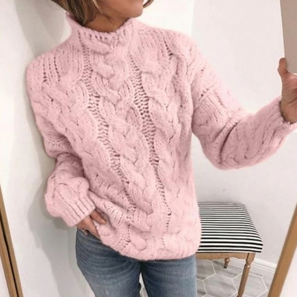 Limited Handknit lambswool mock neck sweater blush pink Sz XS So incredibly soft - Picture 1 of 9